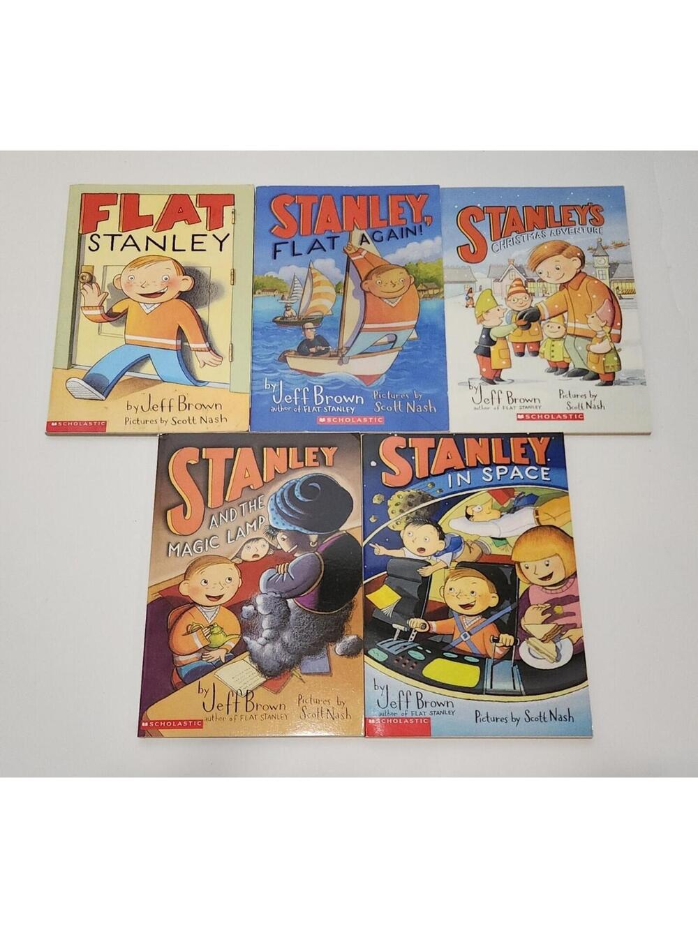 Flat Stanley 5 Book Lot - Space, Magic Lamp, Flat Again, Christmas Adventure